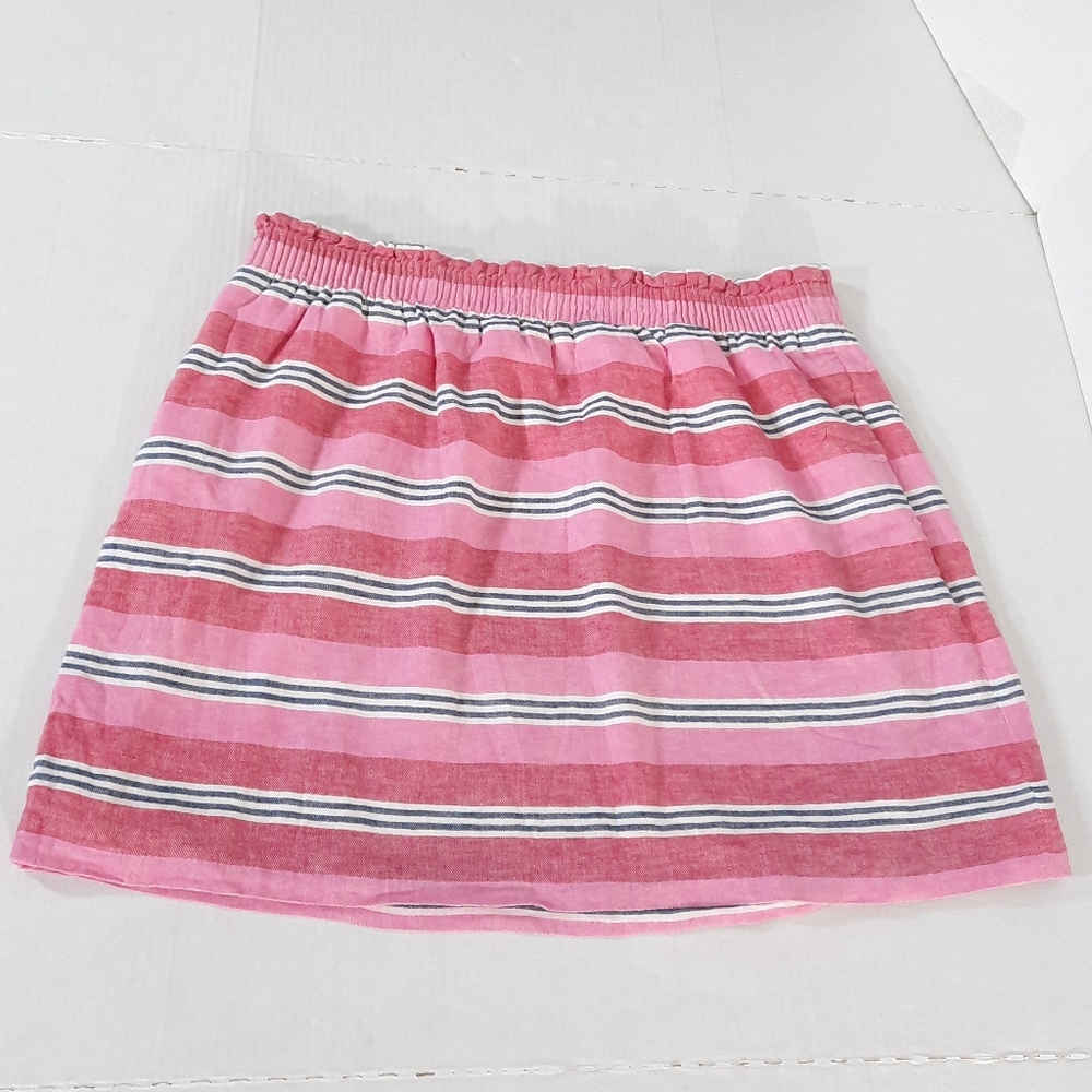 J Crew Mixed-Stripe Linen-Cotton Sidewalk Mini Skirt
